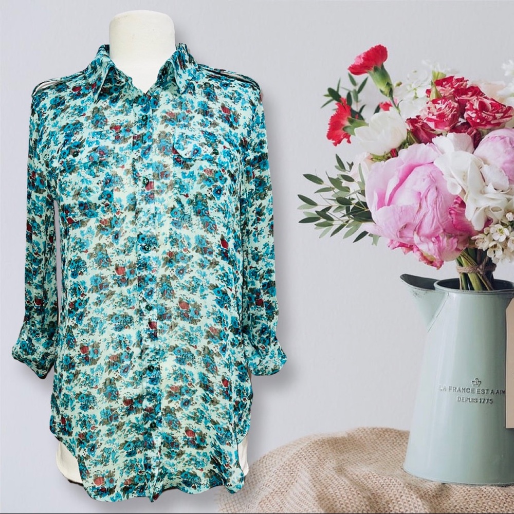 Women’s Casual button down shirt sheer see through long size large brand new